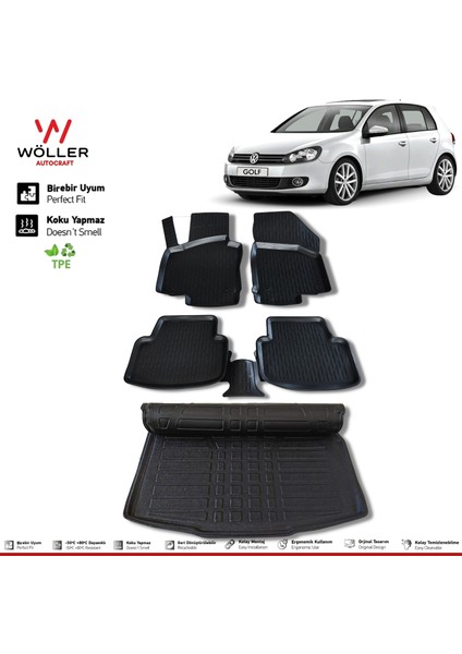 Volkswagen Golf 6 Paspas Bagaj Havuzu 2008 2012 Arası 3D Wöller Ultraflex Set