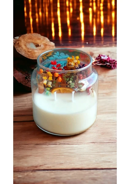 Nefha Candle Kokulu Çiçek Dekorlu Fanus Doğal Soya Wax Mum ( Koku Seçenekleri Açıklama Kısmında )