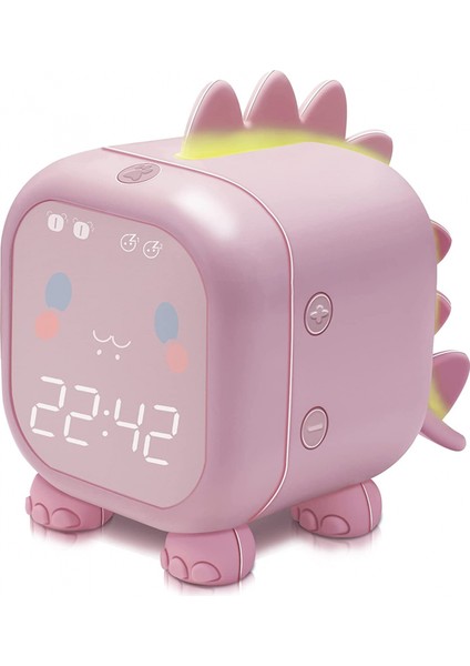 Dinozorlu Çocuk Çalar Saat, Çocuk Yatak Odası Için Dijital Çalar Saat, Sevimli Başucu Saati Çocuk Uyku Eğitmeni, Uyandırma Işığı ve Usb'li Gece Işığı (Pembe) (Yurt Dışından)