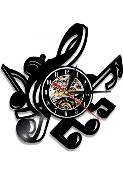 Müzik Vinil Plak Duvar Saati - Nota Desenli Vinil Duvar Saati - Vinil Saat - Oturma Odası Duvar Dekoru - Müzik Severler Için Eşsiz Hediyeler (Yurt Dışından)