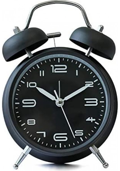 Inç Ikiz Zil Çalar Saat, Arkadan Aydınlatmalı, Sessiz Hareketsiz, Pille Çalışan, Yüksek Sesle Uyandırma Çalar Saati (Siyah) (Yurt Dışından)