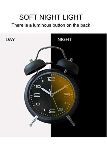 Inç Ikiz Zil Çalar Saat, Arkadan Aydınlatmalı, Sessiz Hareketsiz, Pille Çalışan, Yüksek Sesle Uyandırma Çalar Saati (Siyah) (Yurt Dışından) fiyatları
