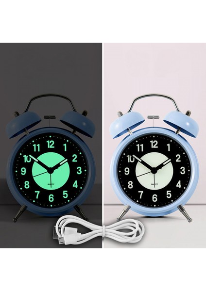 Öğrenciler, Çocuklar ve Yetişkinler Için 4 Inç Metal Işıklı Sevimli Çalar Saat Sessiz Çalar Saat, Şarj Edilebilir (Açık Mavi) (Yurt Dışından) fiyatları