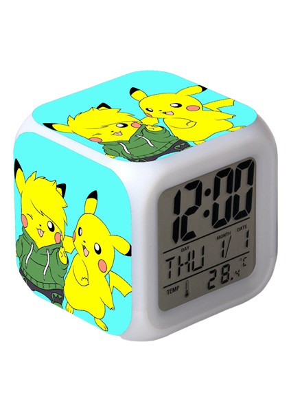 Wekity Pikachu Renkli Çalar Saat LED Kare Saat Zaman, Sıcaklık, Alarm, Tarih ile Dijital Çalar Saat (Yurt Dışından)