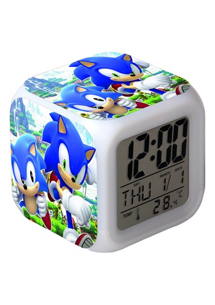 Wekity Sonic The Hedgehog Renkli Çalar Saat LED Kare Saat Zaman, Sıcaklık, Alarm, Tarih ile Dijital Çalar Saat (Yurt Dışından)