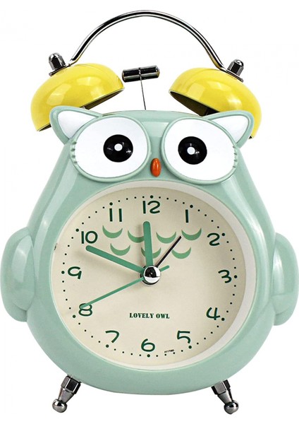 Justup Çocuklar Çalar Saat Sevimli Karikatür Baykuş Loud Bell Çalar Saat Gece Işığı ile Geçmeyen Masa Saati (Yeşil) (Yurt Dışından)