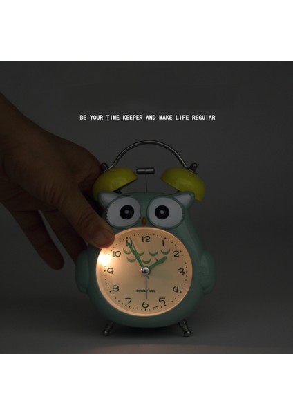 Justup Çocuklar Çalar Saat Sevimli Karikatür Baykuş Loud Bell Çalar Saat Gece Işığı ile Geçmeyen Masa Saati (Yeşil) (Yurt Dışından) modelleri
