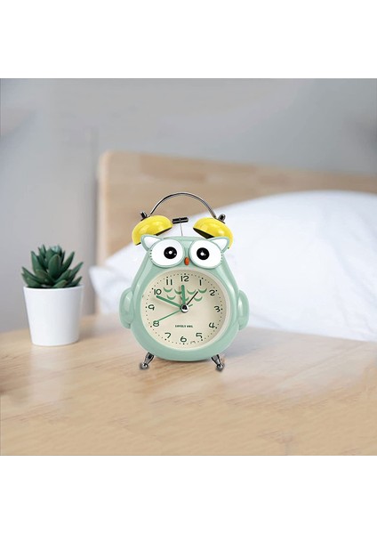 Justup Çocuklar Çalar Saat Sevimli Karikatür Baykuş Loud Bell Çalar Saat Gece Işığı ile Geçmeyen Masa Saati (Yeşil) (Yurt Dışından) fırsatları