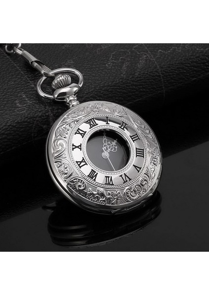 Siyah Kadranlı ve Zincirli Erkekler Için Kuvars Cep Saati, Gümüş (Yurt Dışından) fiyatları