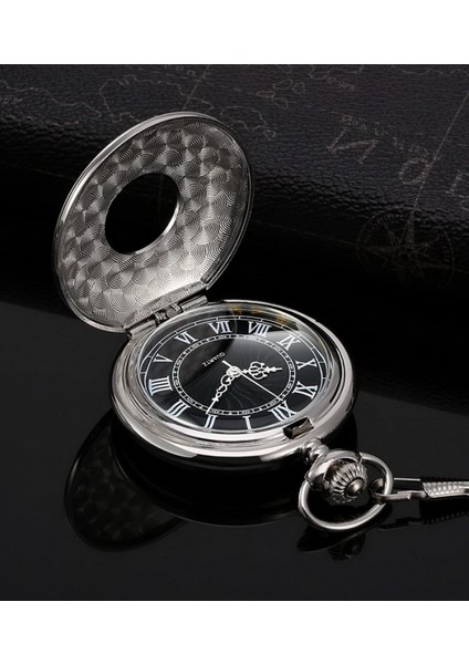 Siyah Kadranlı ve Zincirli Erkekler Için Kuvars Cep Saati, Gümüş (Yurt Dışından) modelleri