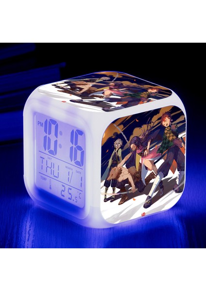 Wekity Anime Ghost Slayer Renkli Çalar Saat LED Kare Saat Zaman, Sıcaklık, Alarm, Tarih ile Dijital Çalar Saat (Yurt Dışından)