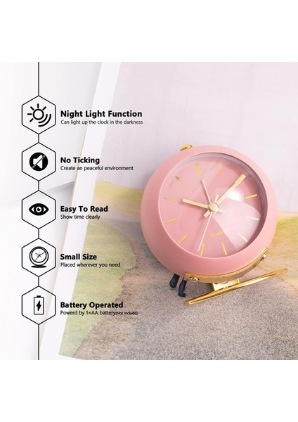 Pille Çalışan Işıklı Masa Çalar Saatler, Retro Sessiz Geçiş Yok Analog Küçük Saat, Başucu / Yatak Odası Için Yüksek Sesli Vintage Masa Çalar Saatler (Pembe) (Yurt Dışından) modelleri