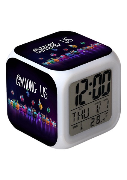 Space Werewolf Kill 7 Renk Değişkenli Dijital Çalar Saat, Zaman, Sıcaklık, Alarm, Tarih (Yurt Dışından)