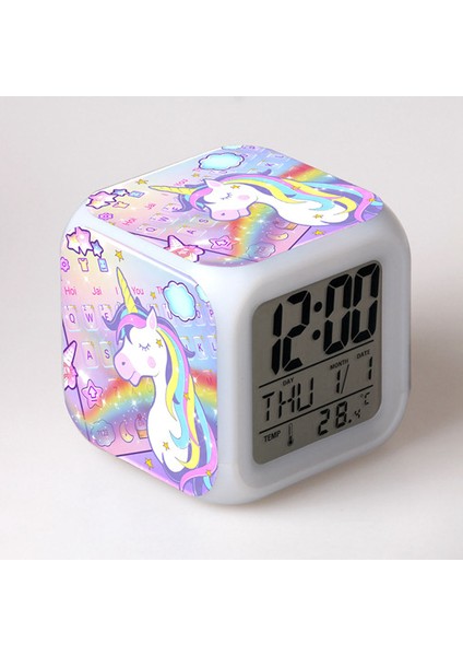 Erkek Kız Çalar Saat, Tek Boynuzlu Gece Işığı Çocuk Çalar Saat 4 Taraflı Tek Boynuzlu Desen 7 Tür LED Işık Uyandırma Başucu Saati Hediye Tek Boynuzlu Oda Dekoru Kız Yatak Odası Için (Yurt Dışından)