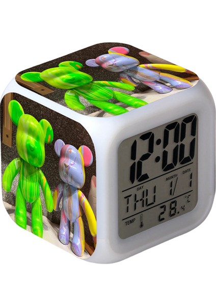 Wekity Karikatür Sıvı Şiddetli Ayı Çalar Saat LED Kare Saat Zaman, Sıcaklık, Alarm, Tarih ile Dijital Çalar Saat (Yurt Dışından)