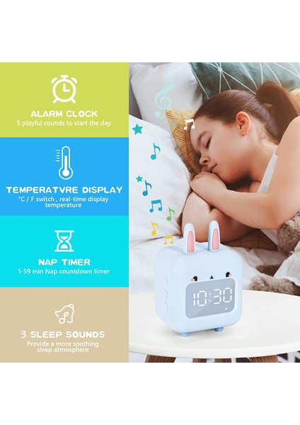 Çocuk Çalar Saat, Kızlar Için Sevimli Tavşan Çalar Saat, Beyaz Gürültü Çalar Saat, Usb'li Gece Lambası Kızlar Için Çocuk Çalar Saat Yatak Odası (Mavi) (Yurt Dışından) fırsatları
