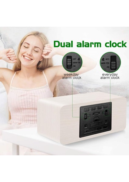 Kablosuz Şarjlı Dijital Ahşap Çalar Saat, %0-100 Dimmer, Çift Alarm, Hafta Içi/hafta Sonu Modu, Erteleme, Yatak Odası, Başucu, Masa, Çocuklar Için Ahşap LED Saatler (Beyaz) (Yurt Dışından) fırsatları