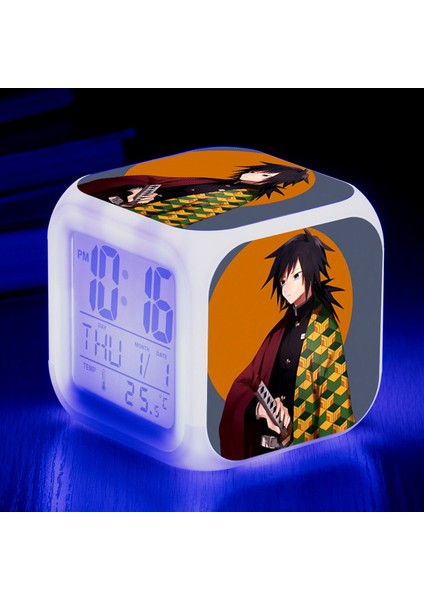 Wekity Anime Ghost Slayer Renkli Çalar Saat LED Kare Saat Zaman, Sıcaklık, Alarm, Tarih ile Dijital Çalar Saat (Yurt Dışından)