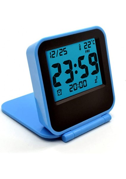 LCD Gece Lambası ile Mini Küçük Dijital Seyahat Çalar Saatler, Pille Çalışan Seyahat Saati, Taşınabilir Katlanır Mini Cep Sıcaklık Saati (Mavi) (Yurt Dışından)
