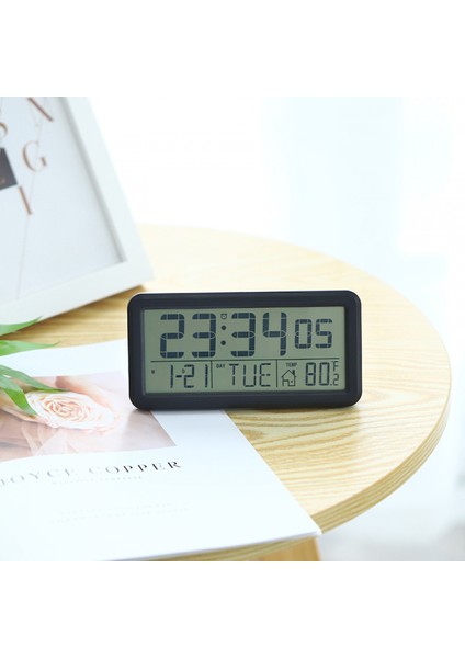 Dijital Masaüstü Saati, Yatak Odası Ev Dekorasyonu Için Elektronik Dijital Çalar Saatler, Zaman/takvim/ısı Göstergeli LCD Ekran, (Siyah) (Yurt Dışından)