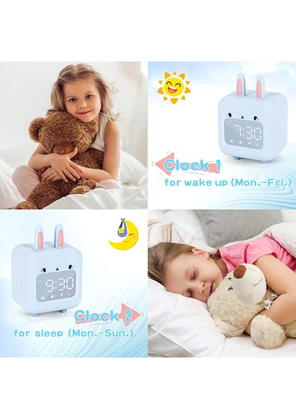 Çocuk Çalar Saat, Kızlar Için Sevimli Tavşan Çalar Saat, Beyaz Gürültü Çalar Saat, Usb'li Gece Lambası Kızlar Için Çocuk Çalar Saat Yatak Odası (Mavi) (Yurt Dışından) modelleri