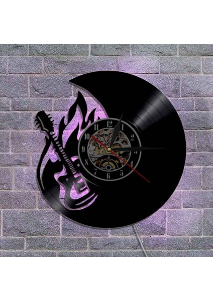Müzik Vinil Kayıt Duvar Saati -Gitar Tasarımı LED Işık Duvar Saati -Vinil Saat -Oturma Odası Duvar Dekoru - Müzik Aşığı Için Eşsiz Hediyeler (Yurt Dışından)