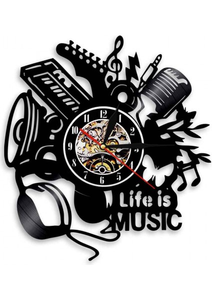 Müzik Vinil Kayıt Duvar Saati -Müzik Hayatı Müzik Aleti Vinil Duvar Saati - Vinil Saat - Oturma Odası Duvar Dekoru - Müzik Severler Için Eşsiz Hediyeler (Yurt Dışından)