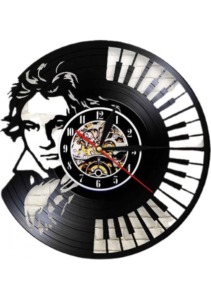 Müzik Vinil Plak Duvar Saati - Piyano Prensi, Anahtar Desenli Duvar Saati - Vinil Saat - Oturma Odası Duvar Dekoru - Müzik Severler Için Eşsiz Hediyeler (Yurt Dışından)
