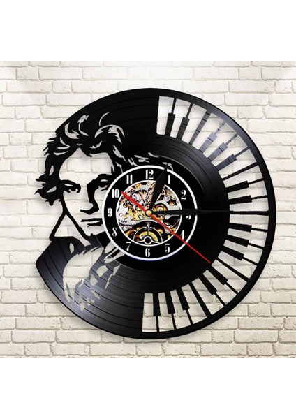 Müzik Vinil Plak Duvar Saati - Piyano Prensi, Anahtar Desenli Duvar Saati - Vinil Saat - Oturma Odası Duvar Dekoru - Müzik Severler Için Eşsiz Hediyeler (Yurt Dışından)