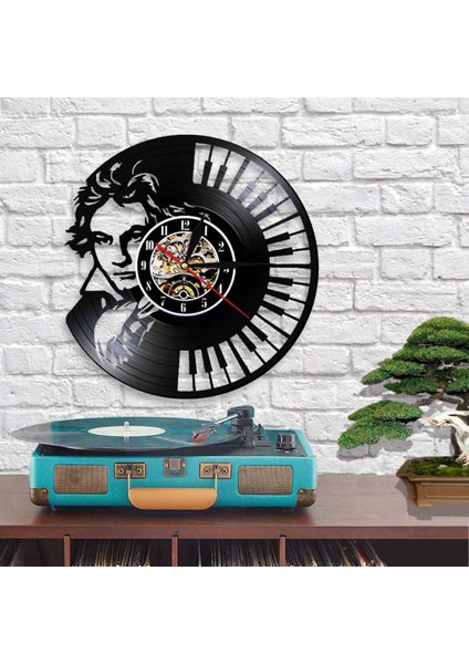 Müzik Vinil Plak Duvar Saati - Piyano Prensi, Anahtar Desenli Duvar Saati - Vinil Saat - Oturma Odası Duvar Dekoru - Müzik Severler Için Eşsiz Hediyeler (Yurt Dışından)