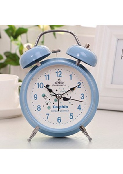 Aydınlık Öğrenci Çocuk Yetişkin Sevimli Saat Yatak Odası Başucu Küçük Çalar Saat (Mavi) ile 4 Inç Basit Stil Metal Çift Çan (Yurt Dışından)