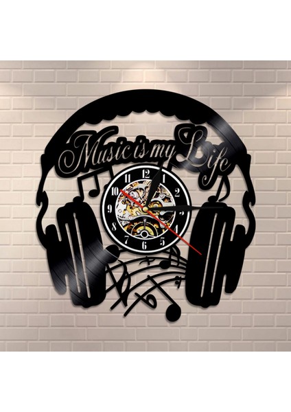 Müzik Vinil Kayıt Duvar Saati - Kulaklık Şekli Vinil Duvar Saati - Vinil Saat - Oturma Odası Duvar Dekoru - Müzik Aşığı Için Eşsiz Hediyeler (Yurt Dışından)