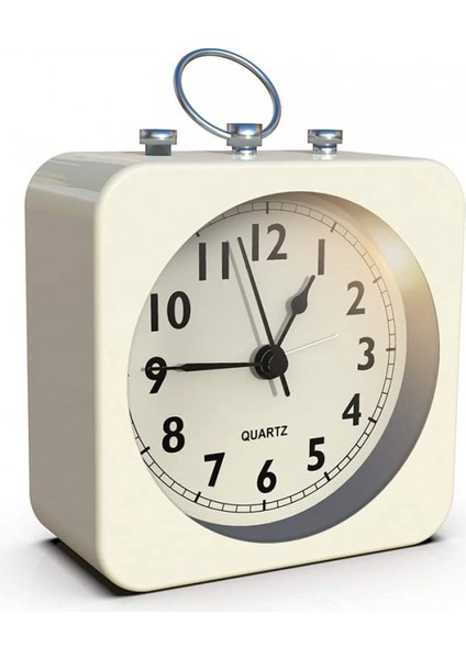 Kare Metal Kasalı Pille Çalışan Çalar Saat, Geçmeyen Analog Kuvars, Yatak Odası/seyahat/masa/çocuklar Için Basit Kullanım (Beyaz) (Yurt Dışından)