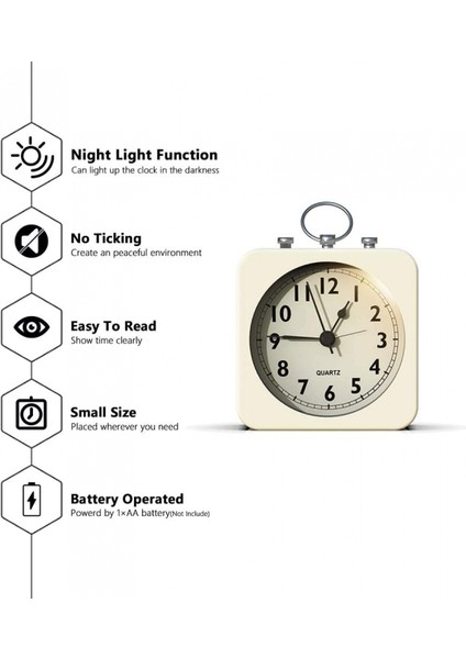 Kare Metal Kasalı Pille Çalışan Çalar Saat, Geçmeyen Analog Kuvars, Yatak Odası/seyahat/masa/çocuklar Için Basit Kullanım (Beyaz) (Yurt Dışından) fiyatları