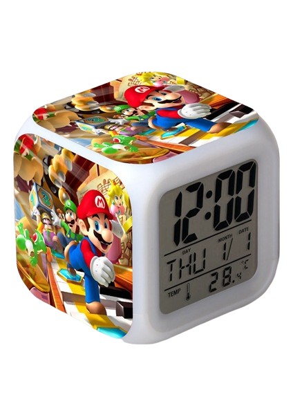 Wekity Süper Mario Renkli Çalar Saat LED Kare Saat Zaman, Sıcaklık, Alarm, Tarih ile Dijital Çalar Saat (Yurt Dışından)