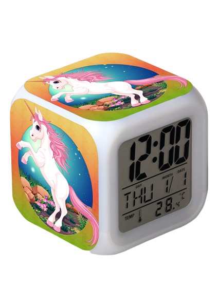 Wekity Unicorn Renkli Çalar Saat LED Kare Saat Zaman, Sıcaklık, Alarm, Tarih ile Dijital Çalar Saat (Yurt Dışından)