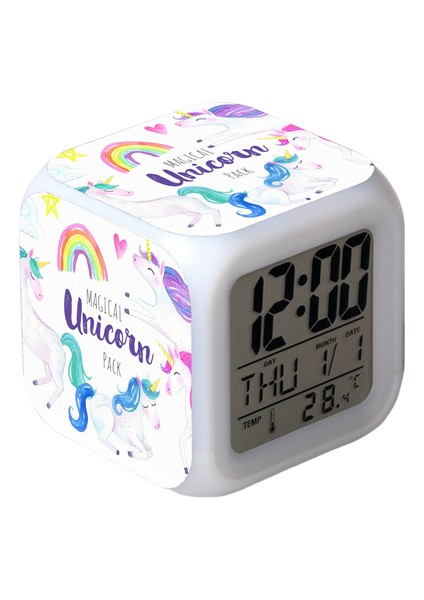 Wekity Unicorn Renkli Çalar Saat LED Kare Saat Zaman, Sıcaklık, Alarm, Tarih ile Dijital Çalar Saat (Yurt Dışından)