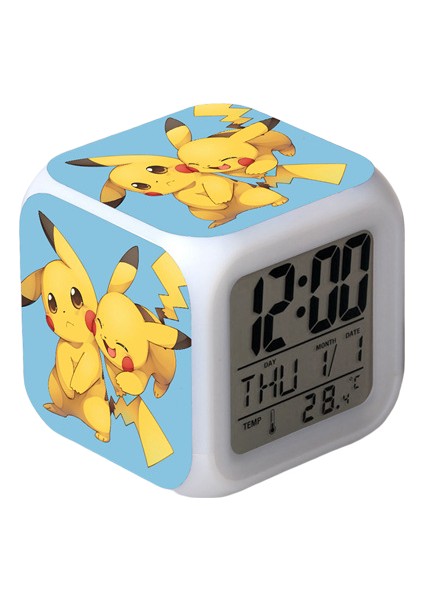 Wekity Pikachu Renkli Çalar Saat LED Kare Saat Zaman, Sıcaklık, Alarm, Tarih ile Dijital Çalar Saat (Yurt Dışından)