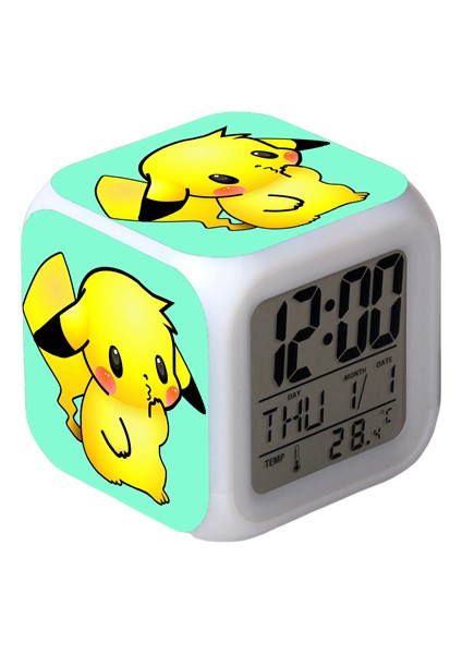 Wekity Pikachu Renkli Çalar Saat LED Kare Saat Zaman, Sıcaklık, Alarm, Tarih ile Dijital Çalar Saat (Yurt Dışından)