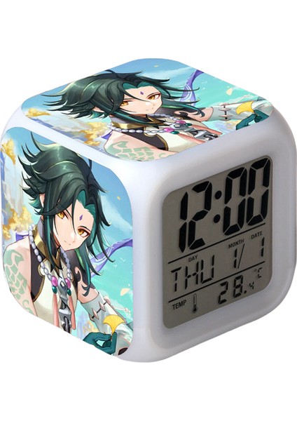 Wekity Game Yuanshen Çalar Saat LED Kare Saat Zaman, Sıcaklık, Alarm, Tarih ile Dijital Çalar Saat (Yurt Dışından)