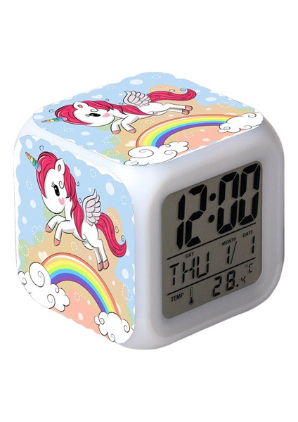 Wekity Unicorn Renkli Çalar Saat LED Kare Saat Zaman, Sıcaklık, Alarm, Tarih ile Dijital Çalar Saat (Yurt Dışından)