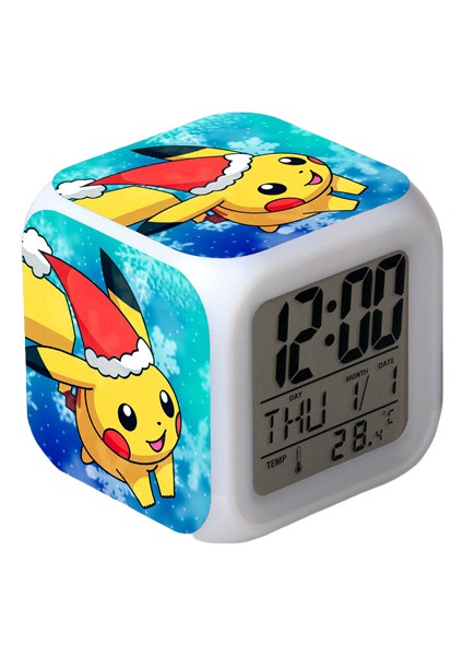 Wekity Pikachu Renkli Çalar Saat LED Kare Saat Zaman, Sıcaklık, Alarm, Tarih ile Dijital Çalar Saat (Yurt Dışından)
