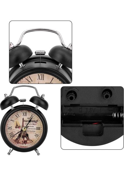 Yatak Odası Için Çalar Saat, Masa Dolabı Başucu Seyahati Için Arkadan Aydınlatmalı Klasik Retro Ultra Sessiz Metal Kuvars Saat (Siyah) (Yurt Dışından) fırsatları