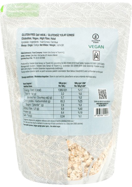 Güzel Ada Gıda Glutensiz Yulaf Ezmesi 1474 gr