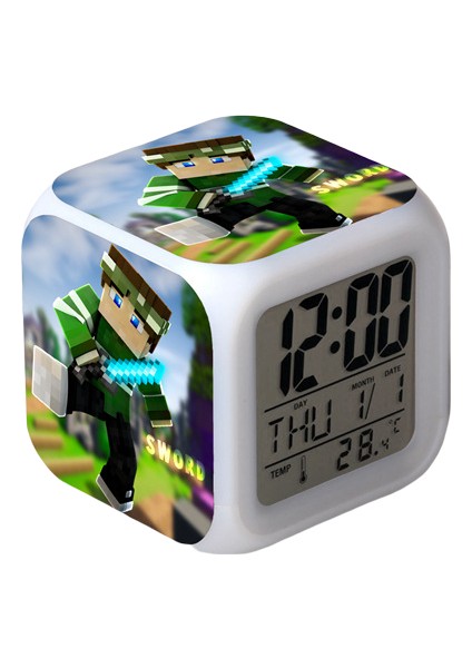 Wekity Anime Çalar Saat Tek Parça LED Kare Saat Zaman, Sıcaklık, Alarm, Tarih ile Dijital Çalar Saat (Yurt Dışından)