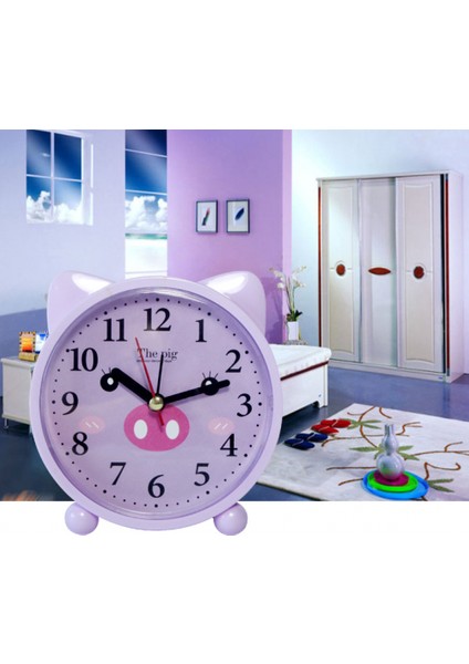 Yatak Odaları Için Çalar Saatler, Karikatür Çalar Saat Piggy Çalar Saat Gece Lambası, Öğrenci Çocuk Ev Dekorasyonu Masaüstü Saati (Desenli Mor) (Yurt Dışından)