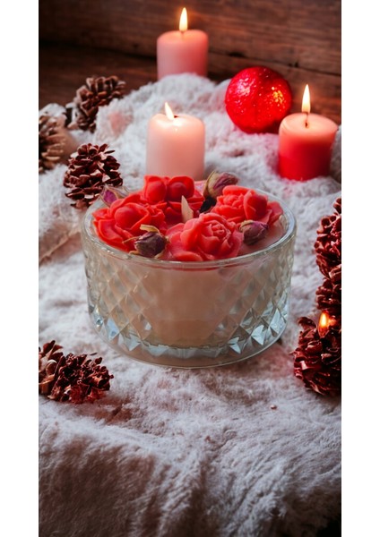 Nefha Candle Tomurcuk Gül Dekorlu Soya Wax Hediyelik Mum