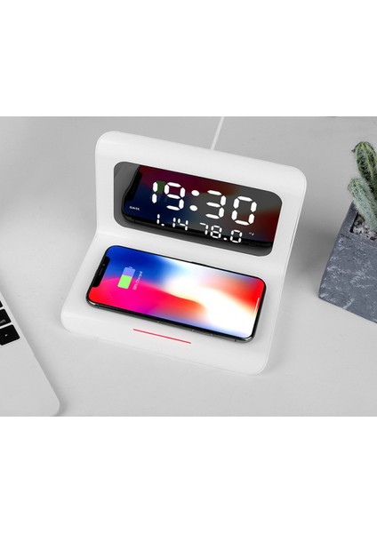 Yaratıcı Dijital Çalar Saat, Saat Kablosuz Hızlı Şarj, Çok Fonksiyonlu Üçü Bir Arada Cep Telefonu Kablosuz Şarjlı Çalar Saat Beyaz (Yurt Dışından) fiyatları