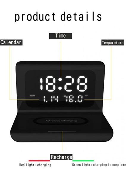 Yaratıcı Dijital Çalar Saat, Saat Kablosuz Hızlı Şarj, Çok Fonksiyonlu Üçü Bir Arada Cep Telefonu Kablosuz Şarjlı Çalar Saat Beyaz (Yurt Dışından) modelleri