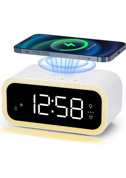 Kablosuz Şarjlı Dijital Çalar Saat, Sıcak Işık, USB Şarj Bağlantı Noktası, Erteleme, 12/24 Saat, Yatak Odası Oturma Odası Başucu Ofisi Için Modern Dijital Saat (Yurt Dışından)
